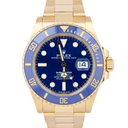 MINT PAPERS ROLEX SUBMARINER DATE 41MM 18K YELLOW GOLD BLUE WATCH 126618 LB BOX