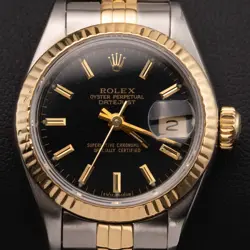 ROLEX DATEJUST 69173 FLUTED BEZEL TWO-TONE JUBILEE WATCH 26MM BLACK INDEX DIAL