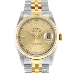 ROLEX DATEJUST 36 16233 CHAMPAGNE STEEL YELLOW GOLD JUBILEE MENS WATCH 1990