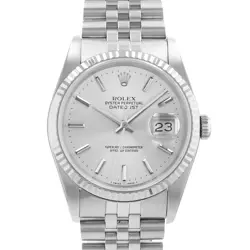 ROLEX DATEJUST 36 16234 SILVER INDEX STEEL WHITE GOLD JUBILEE MENS WATCH 1989