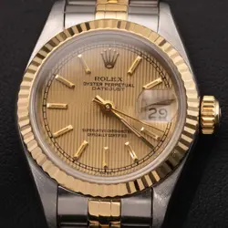 ROLEX DATEJUST 69173 FLUTED BEZEL WATCH 26MM JUBILEE CHAMPAGNE TAPESTRY DIAL