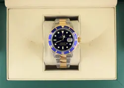 1999 ROLEX SUBMARINER 16613 BLUE DIAL TT 18KT GOLD THROUGH OYSTER SEL 40MM