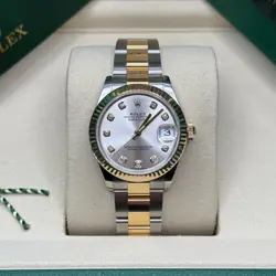 ROLEX DATEJUST 31 NEW 2025 SILVER DIAMOND TWO TONE YELLOW GOLD FLUTED OYSTER