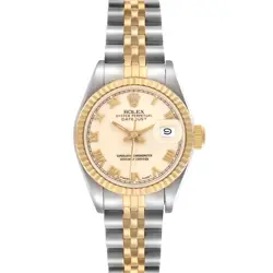 ROLEX DATEJUST STEEL YELLOW GOLD IVORY ROMAN DIAL LADIES WATCH 69173