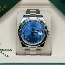 ROLEX DATEJUST 41 NEW 2025 BLUE ROMAN DIAL STAINLESS STEEL SMOOTH BEZEL OYSTER