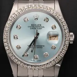 ROLEX DATEJUST 16014 DIAMOND BEZEL JUBILEE WATCH 36MM ICE BLUE DIAL, 1.25CT