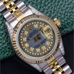 ROLEX DATEJUST WOMENS TWO-TONE REAL YELLOW GOLD & STEEL GRAY METEORITE WATCH