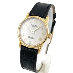 ROLEX CELLINI 6111 WRISTWATCH YG/LEATHER LADIES QUARTZ 750 K18 YELLOW GOLD