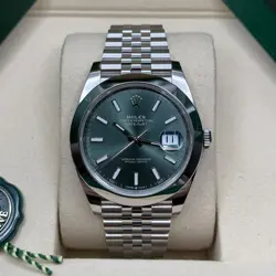 ROLEX DATEJUST 41 NEW 2025 GREEN INDEX DIAL STAINLESS STEEL SMOOTH BEZEL JUBLIEE