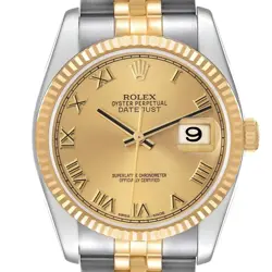ROLEX DATEJUST STEEL YELLOW GOLD CHAMPAGNE ROMAN DIAL MENS WATCH 116233