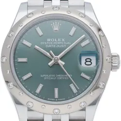 ROLEX DATEJUST 31 BOYS WATCH JUBILEE DIAMOND BEZEL MINT GREEN 278344RBR K18W...