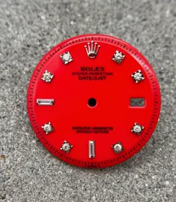 #1563 AM CUSTOM ROLEX DIAL DATEJUST PIE PAN STELLA RED 1601 1603 AFTERMARKET