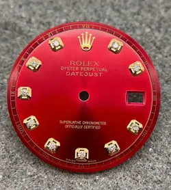 #1595 AM CUSTOM ROLEX DIAL DATEJUST PIE PAN SUNBURST RED 1601 1603 AFTERMARKET