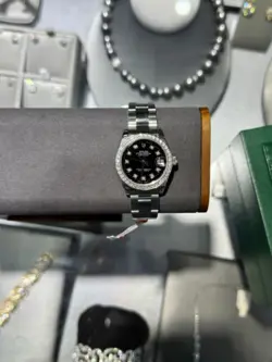 ROLEX DATEJUST 31MM DIAMOND BEZEL BLACK DIAL OYSTER STEEL WATCH