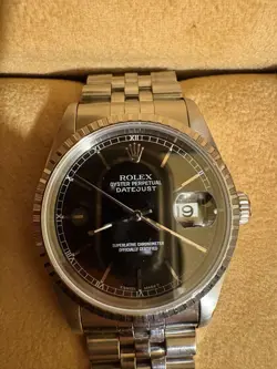 ROLEX DATEJUST AUTOMATIC WATCH BLACK DIAL STAINLESS STEEL REF 16220