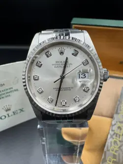 ROLEX DATEJUST 16234G P SERIAL MEN'S WATCH 36MM WITH DIAMONDS BOX PAPERS