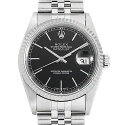ROLEX DATEJUST 16234 BLACK DIAL 36MM MEN'S WATCH WITH GUARANTEE CARD