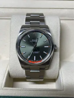 ROLEX OYSTER PERPETUAL 114200 34MM OLIVE GREEN STAINLESS STEEL WATCH