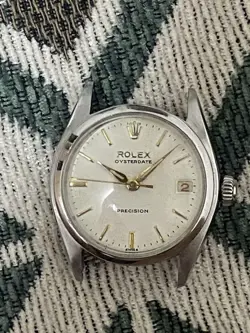 ROLEX OYSTER PERPETUAL DATE HAND-WOUND WATCH REF 6066 IVORY DIAL 30MM