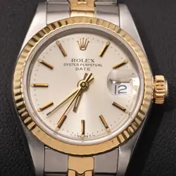ROLEX DATE 69173 FLUTED BEZEL TWO-TONE JUBILEE WATCH 26MM IVORY DIAL