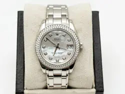 ROLEX DATEJUST PEARLMASTER 81339 34MM MOP DIAMOND DIAL BEZEL 18K WHITE GOLD BOX