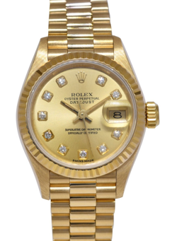 ROLEX DATEJUST PRESIDENT 18K YELLOW GOLD CHAMPAGNE DIAMOND 26MM WATCH E 69178