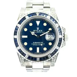 ROLEX 116610 SUBMARINER WATCH WITH AFTERMARKET BLUE SAPPHIRES & DIAMONDS