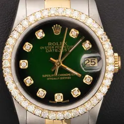 ROLEX DATEJUST DIAMOND BEZEL TWO-TONE JUBILEE WATCH 31MM GREEN DIAL, 1.30CT