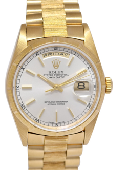 ROLEX DAY-DATE PRESIDENT 18K YELLOW GOLD BARK FINISH 36MM WATCH B/P L 18248