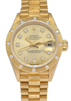 ROLEX DATEJUST PRESIDENT 18K YELLOW GOLD BARK DIAMOND 26MM WATCH B/P W 69288