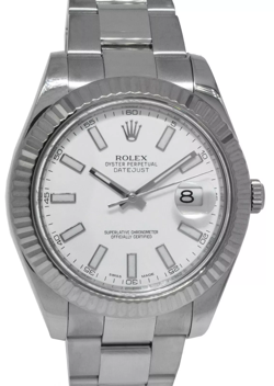 ROLEX DATEJUST II STEEL 18K GOLD BEZEL WHITE DIAL MENS 41MM WATCH 116334
