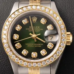 ROLEX DATEJUST DIAMOND BEZEL JUBILEE WATCH 26MM GREEN DIAL, 1.25CT