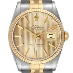 ROLEX DATEJUST STEEL YELLOW GOLD VINTAGE TAPESTRY MENS WATCH 16013