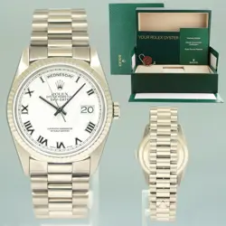 MINT ROLEX PRESIDENT DAY DATE 18239 WHITE ROMAN DOUBLE QUICK SET WHITE GOLD