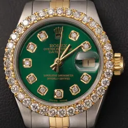 ROLEX DATEJUST 69173 DIAMOND BEZEL TWO-TONE JUBILEE WATCH 26MM GREEN DIAL 1.25CT