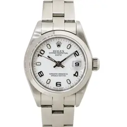 ROLEX 79160 OYSTER PERPETUAL DATE STAINLESS STEEL WHITE SEMI-ARABIC DIAL WATCH