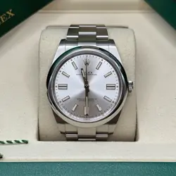 ROLEX OYSTER PERPETUAL 41 SILVER INDEX STAINLESS STEEL SMOOTH BEZEL OYSTER