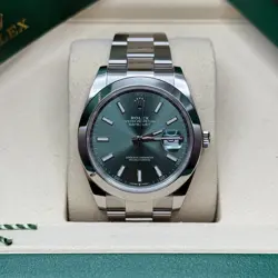 ROLEX DATEJUST 41 GREEN INDEX DIAL STAINLESS STEEL SMOOTH BEZEL OYSTER BRACELET
