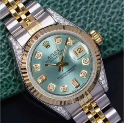ROLEX DATEJUST WOMENS TWO-TONE REAL ICE BLUE 8+2 DIAL DIAMOND LUGS WATCH 26MM