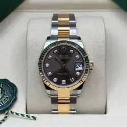 ROLEX DATEJUST 31 NEW 2025 DARK GRAY TWO TONE YELLOW GOLD FLUTED OYSTER BRACELET