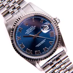 1997 ROLEX 16234 DATEJUST 36MM U SERIAL BLUE ROMAN DIAL JUBILEE STAINLESS WATCH