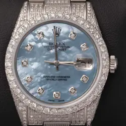 ROLEX DATEJUST FULL DIAMOND OYSTER WATCH 36MM BLUE MOTHER OF PEARL DIAL, 11.67CT