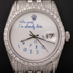 ROLEX DATEJUST FULL DIAMOND WATCH 36MM WHO CARES I'M ALREADY LATE DIAL, 8.14CT