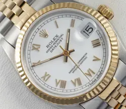 ROLEX LADIES DATEJUST 31MM 68273 FLUTED BEZEL JUBILEE WHITE ROMAN NUMERAL DIAL