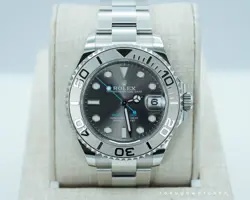 ROLEX 268622 YACHTMASTER PLATINUM BEZEL SLATE DIAL 37MM 2023 WARRANTY FULL SET