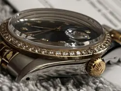 ROLEX DATEJUST 16013 STEEL & 18K GOLD 36MM WATCH BLUE DIAMOND DIAL DIAMOND BEZEL
