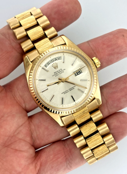 ROLEX 36MM PRESIDENT 1803 DAY DATE 18K  YELLOW GOLD 1807 BARK DAYDATE VINTAGE