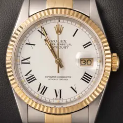 ROLEX DATEJUST 16013 FLUTED BEZEL WATCH 36MM TWO-TONE JUBILEE WHITE ROMAN DIAL