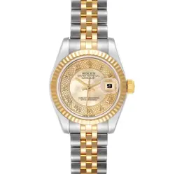 ROLEX DATEJUST STEEL YELLOW GOLD DECORATED MOP LADIES WATCH 179173