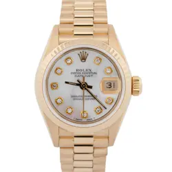 LADIES ROLEX DATEJUST PRESIDENT 26MM MOTHER OF PEARL DIAL 18K GOLD 69178 WATCH